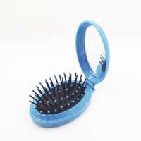 Oval folding compact hairbrush portable plastic comb mirror scalp massager